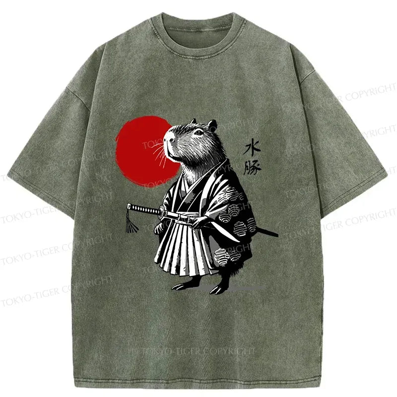 Trendy Japanese Capybara Samurai Tee for Summer