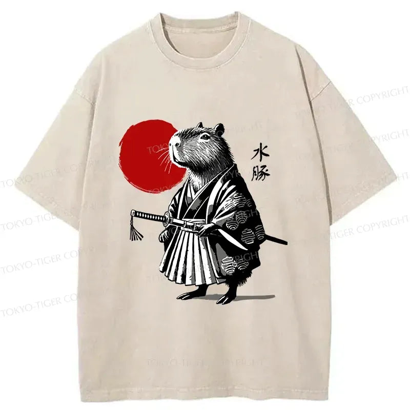 Retro Capybara Samurai T-Shirt for Casual