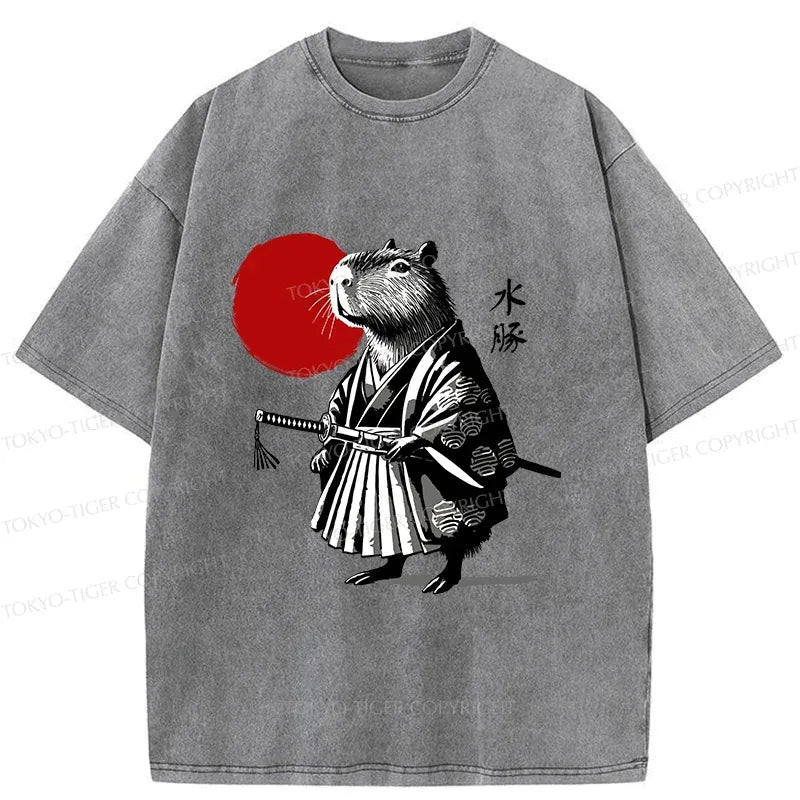 Comfortable Washed Capybara Samurai T-Shirt