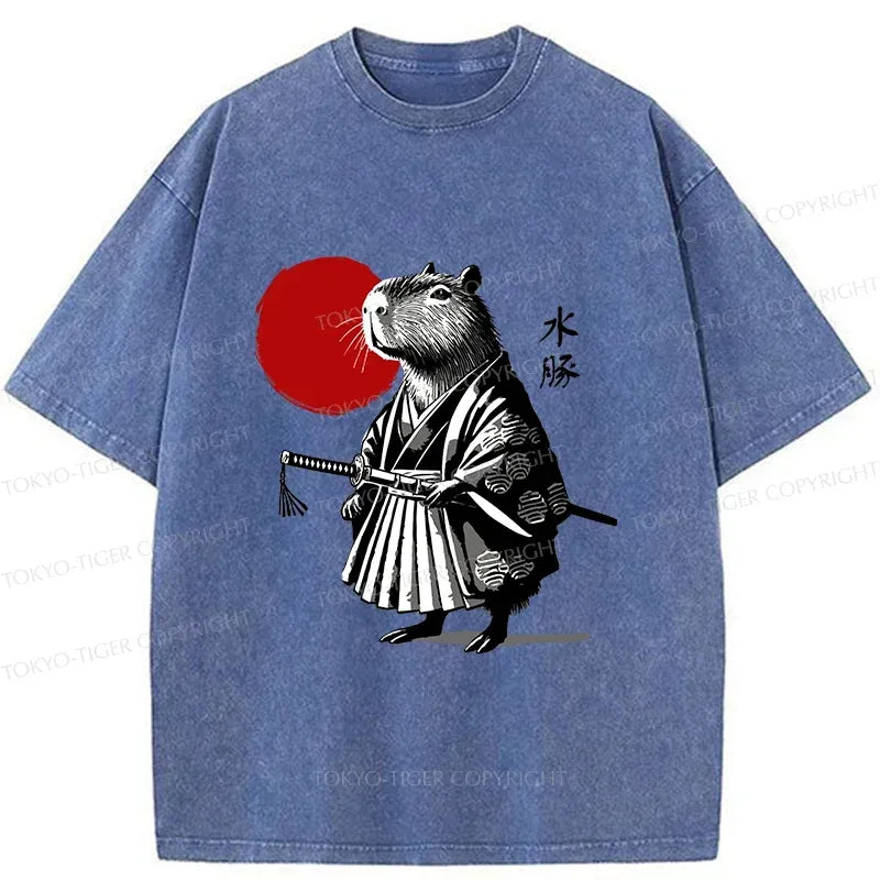 Kyoto-Lion Retro Capybara Samurai Washed T-Shirt