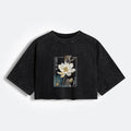Kyoto-Lion Blooming Lotus Japan Women's Washed Crop T-Shirt