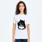 Funny Black Cat Ramen T Shirt for Daily Wear