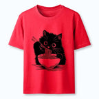 Funny Black Cat Ramen T Shirt for Daily Wear