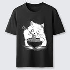 Kyoto-Lion Black Cat Eating Ramen Funny Line Art Classic T-Shirt