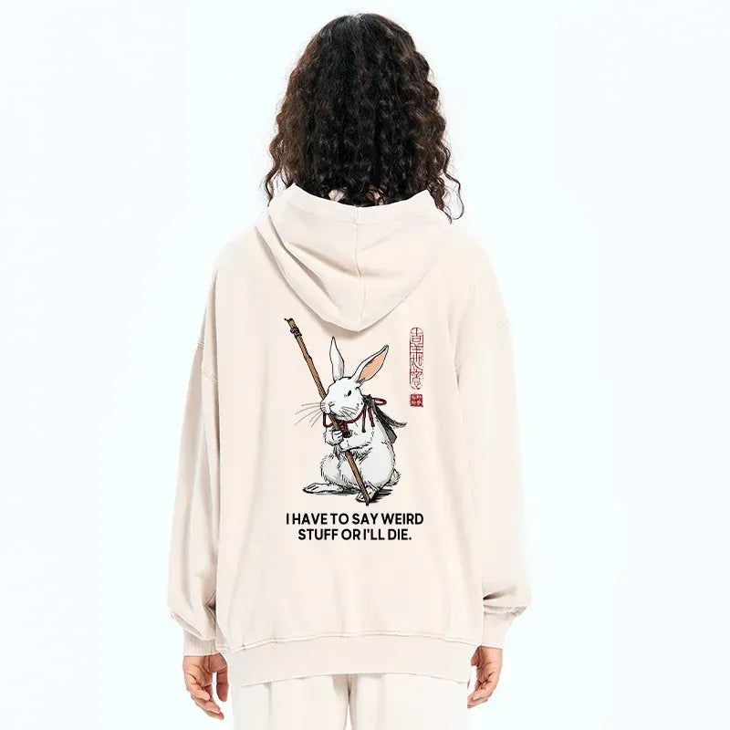 Kyoto-Lion Rabbit Gotta Say Weird Stuff Or Die Washed Zip Hoodie