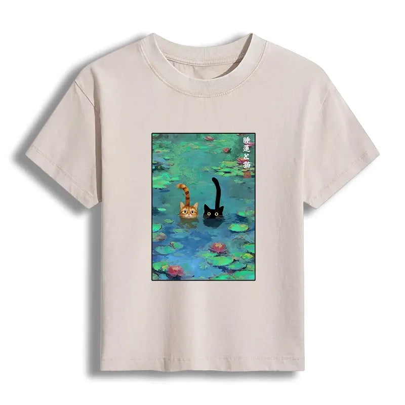 funny cats swimming in lilies women's t-shirt