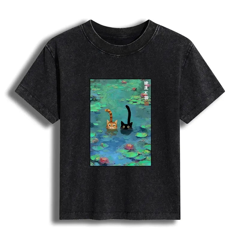 funny cats swimming in lilies women's t-shirt
