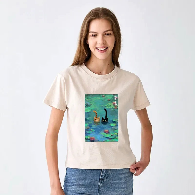 kyoto lion japanese cat tee for women