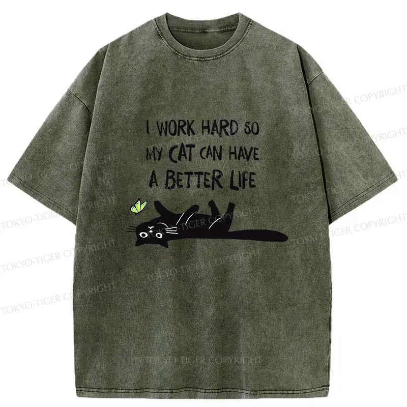 Kyoto-Lion Washed T-Shirt for Cat Lovers