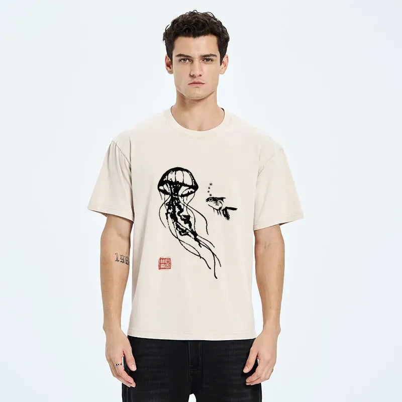 Japanese Ink Wash Unisex T-Shirt for Daily Wear