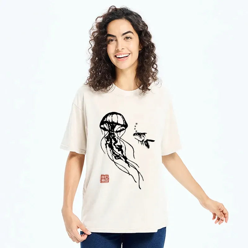 Japanese Ink Wash Unisex T-Shirt for Daily Wear