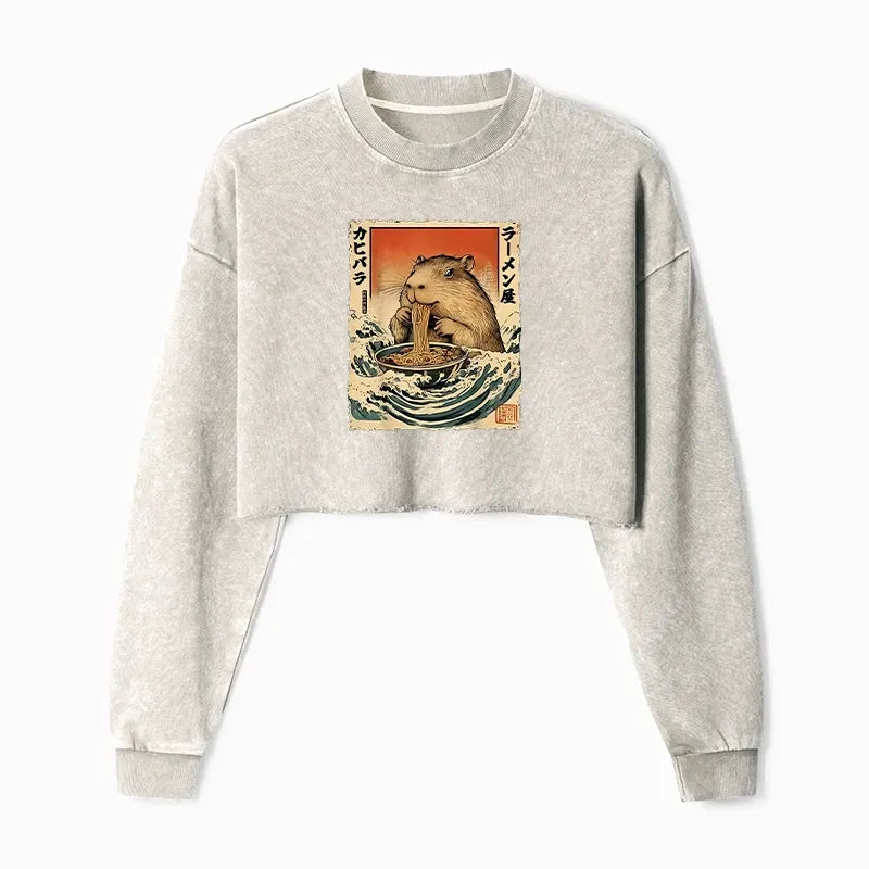 Hamster Eating Ramen Crop Sweatshirt for Gift Idea