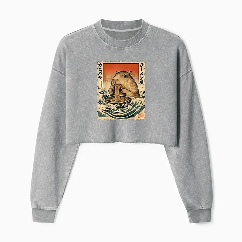 Kyoto Lion Washed Crop Sweatshirt for Streetwear