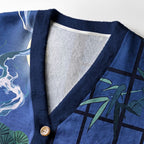 Kyoto-Lion East Asian Lavender Bamboo Night Scene Ugly Cardigan Sweater