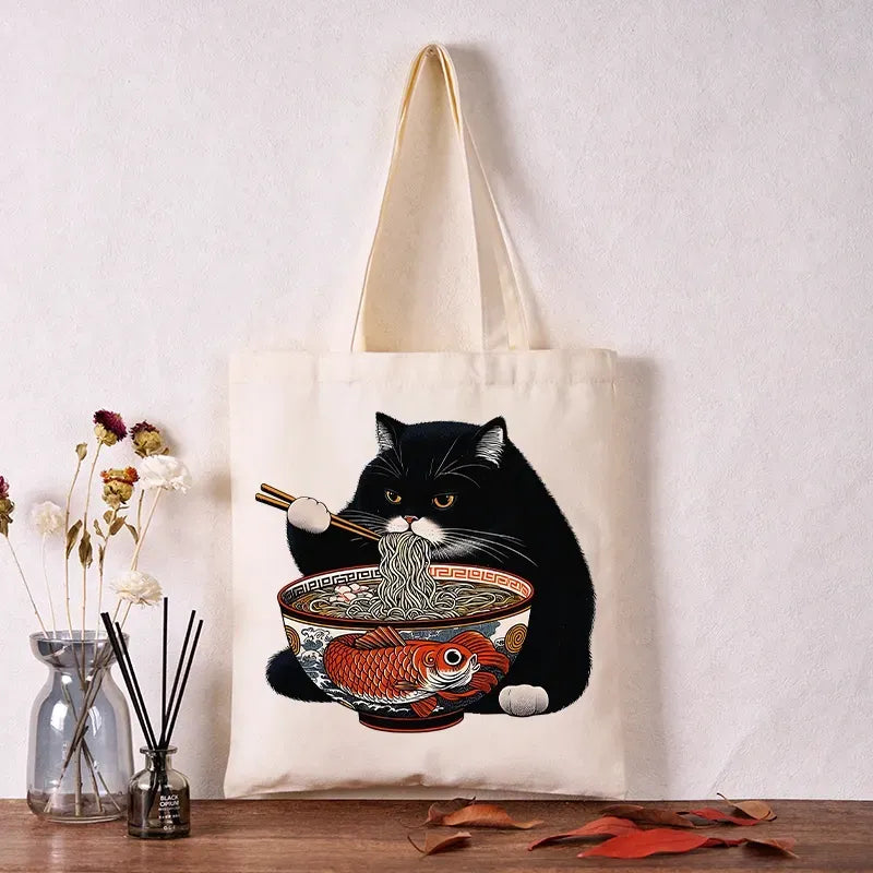 Fat Cat Ramen Tote Bag for Daily Wear