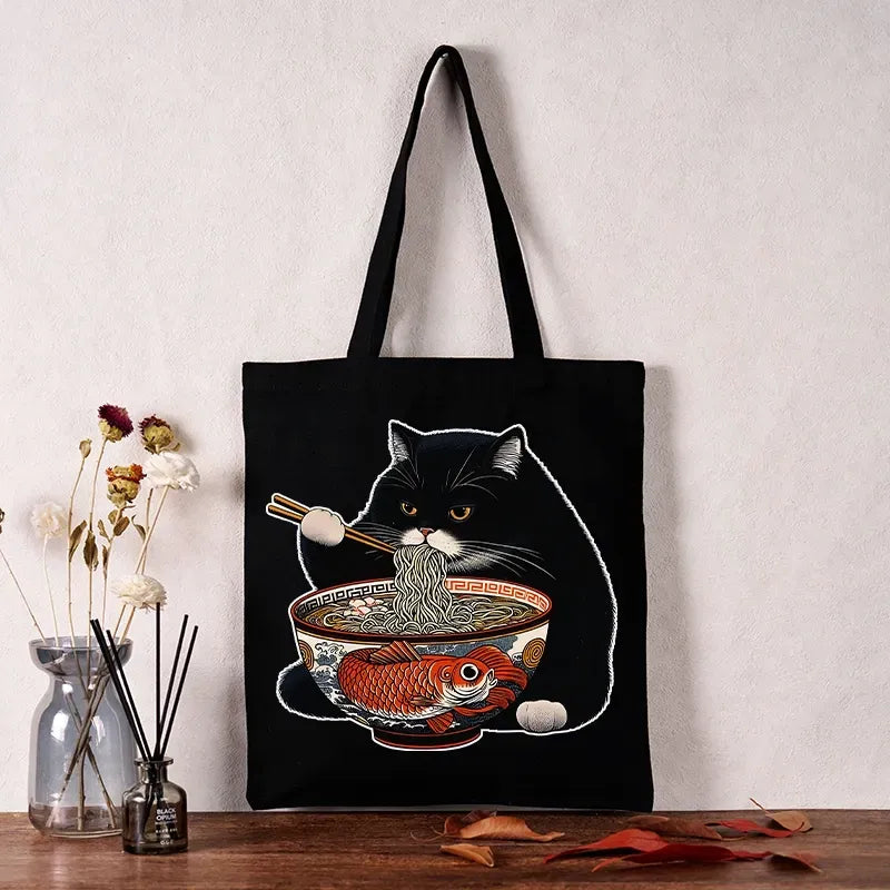 Kyoto-Lion Fat Cat Eating Ramen Tote Bag