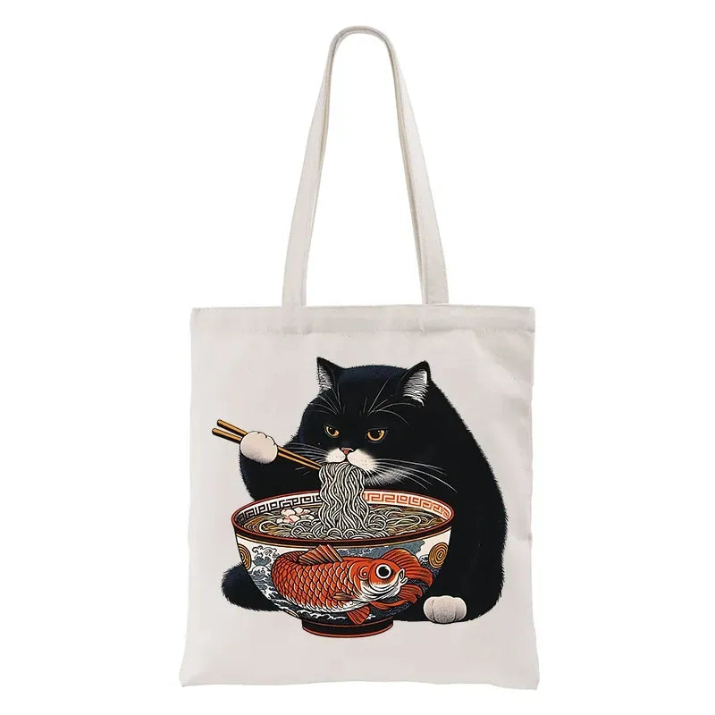Kyoto-Lion Fat Cat Eating Ramen Tote Bag