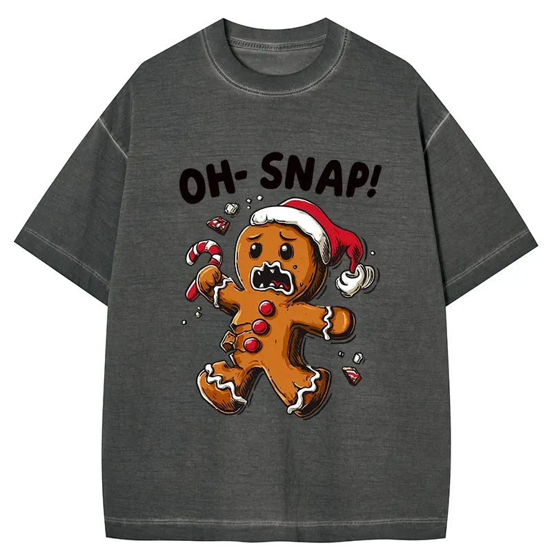 Kyoto-Lion Oh Snap The Gingerbread Man's Christmas Chaos Gradient Washed T-Shirt