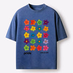 Kyoto-Lion Colorful Flower Grid For Pride Month Washed T-Shirt