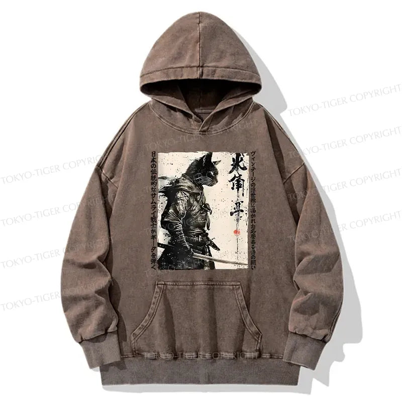 Retro Samurai Cat Hoodie for Streetwear