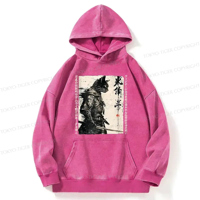 Retro Samurai Cat Hoodie for Streetwear