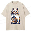 Kyoto-Lion Cat Holding Wine Washed T-Shirt