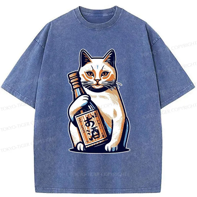 Vintage washed cat t-shirt for men