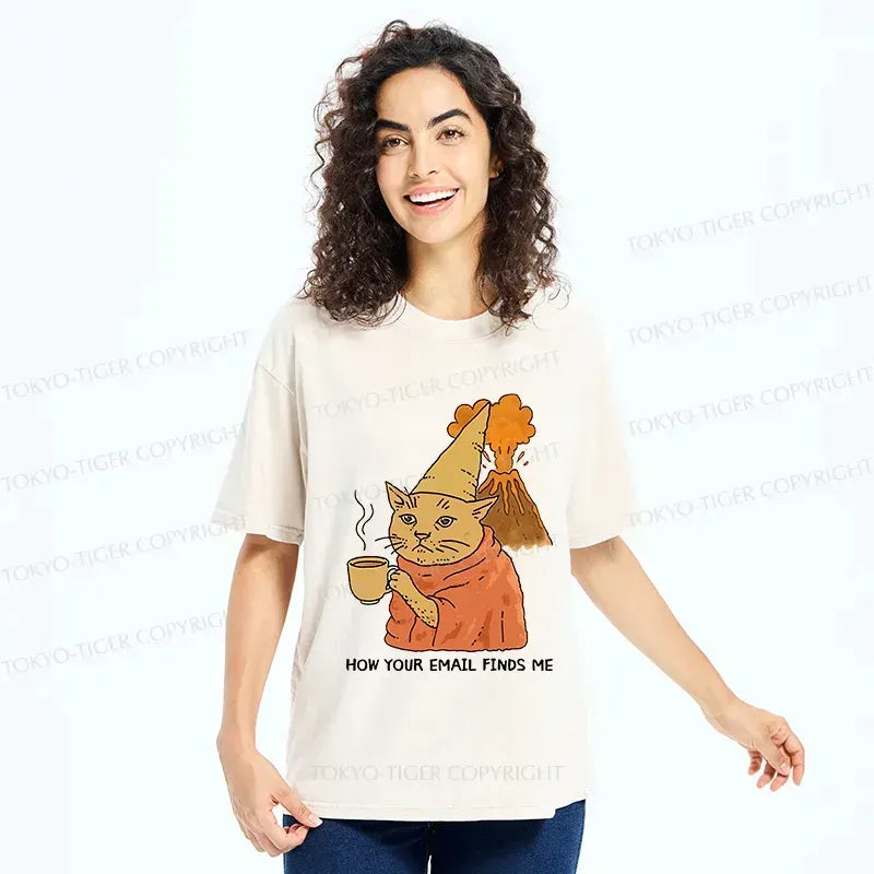 Kyoto-Lion Funny Orange Cat Washed T-Shirt