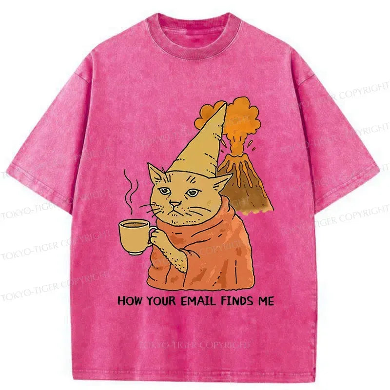 Kyoto-Lion Funny Orange Cat Washed T-Shirt