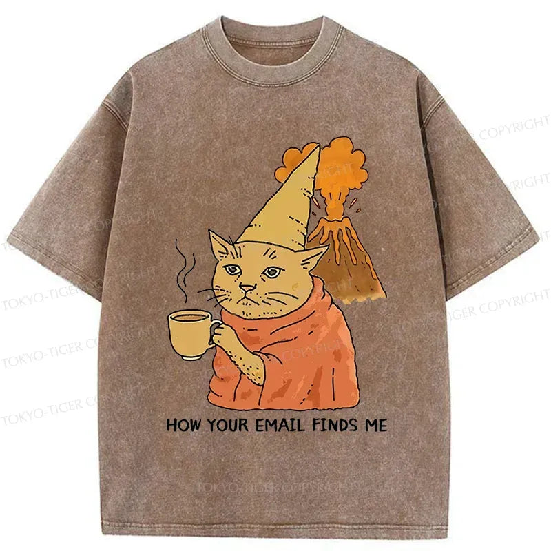 Funny Orange Cat Washed T-Shirt for Daily Wear