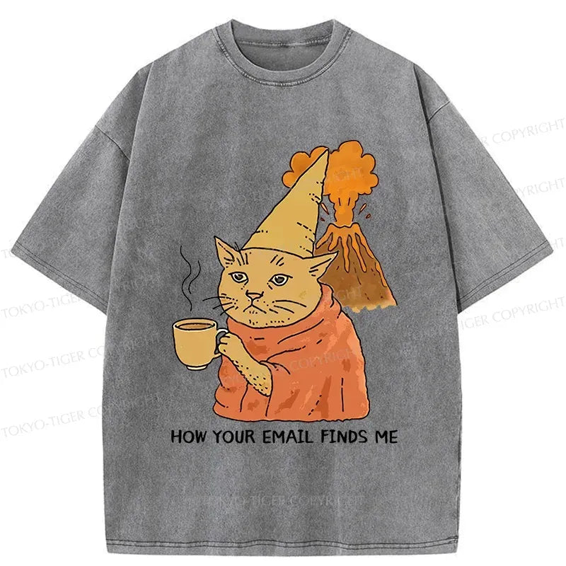 Kyoto-Lion Funny Orange Cat Washed T-Shirt