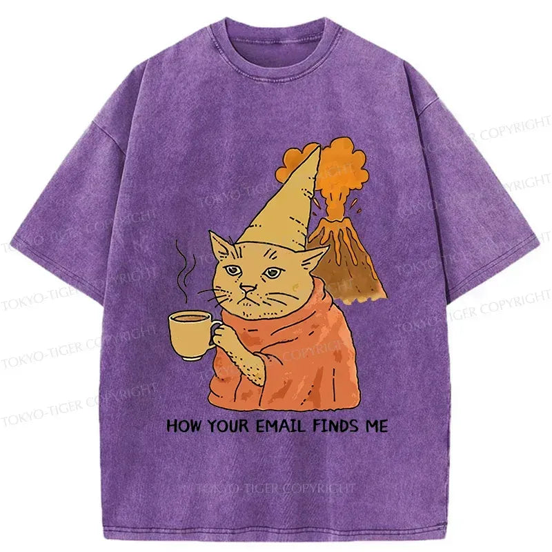 Funny Orange Cat Washed T-Shirt for Daily Wear