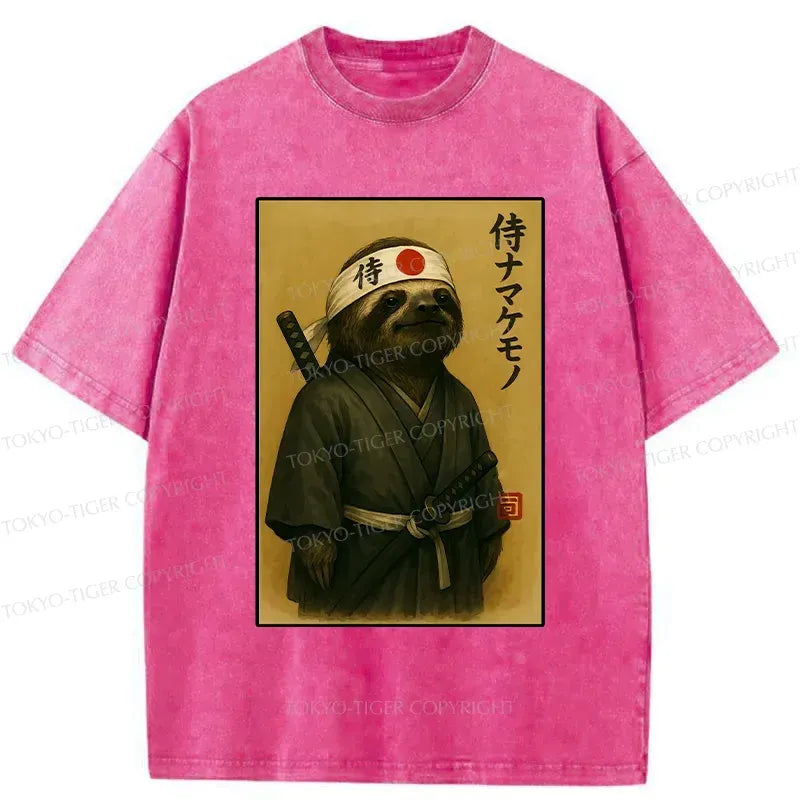 Kyoto-Lion Japanese Samurai Sloth Washed T-Shirt
