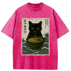 Japanese Black Cat Washed T-Shirt