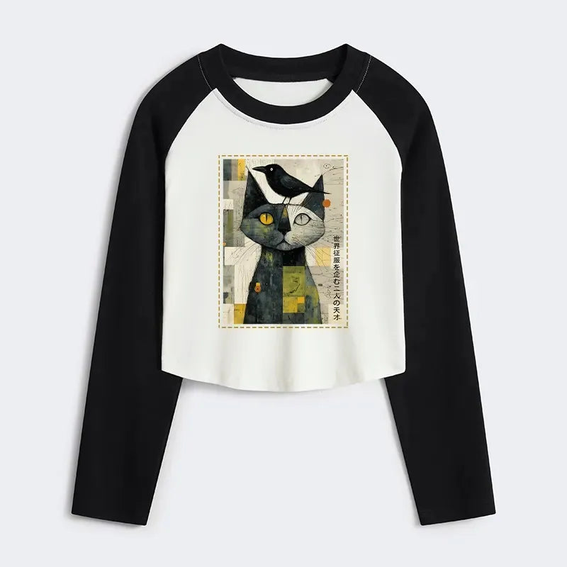 Kyoto-Lion The Cat And The Crow Are Planning To Rule The World Women's Crop Raglan T-Shirt