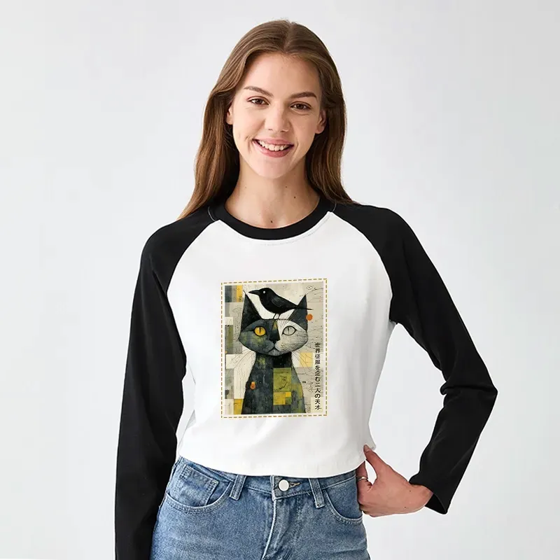 Cat and Crow Raglan Crop Top for Summer