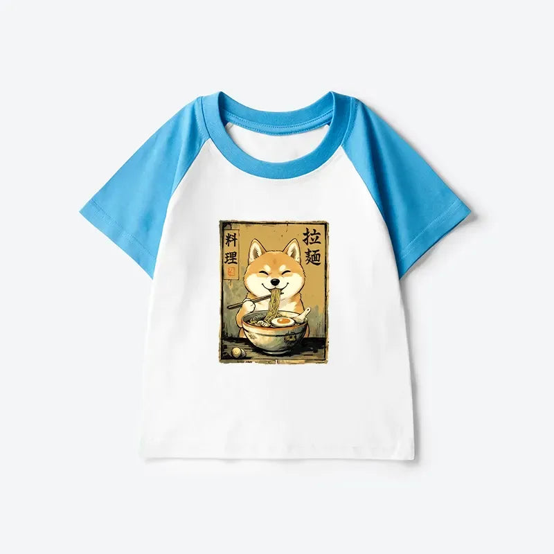 Happy Shiba Eating Ramen T-shirt for Kids