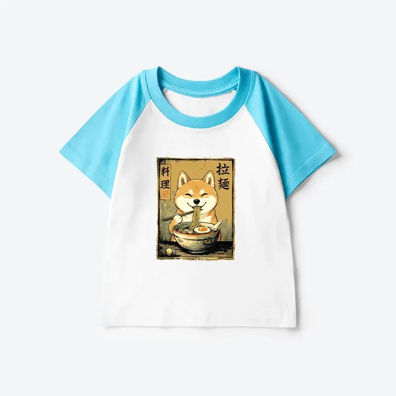Happy Shiba Eating Ramen T-shirt for Kids