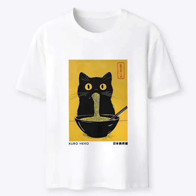 Kyoto-Lion Black Cat Eats Ramen In Big Bites Classic T-Shirt