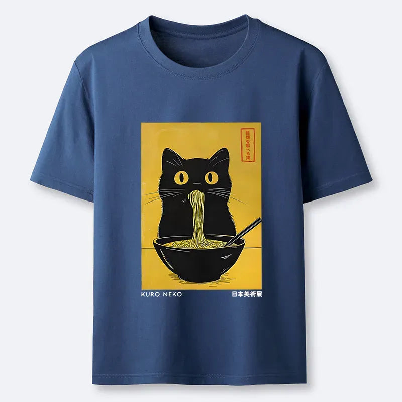 Kyoto-Lion Black Cat Eats Ramen In Big Bites Classic T-Shirt