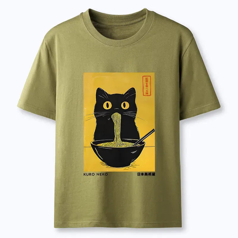 Japanese Cat Eating Ramen Tee Best Seller