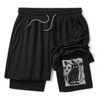 Kyoto-Lion Folk Paper Cut Cat Bird Floral Art Training Shorts