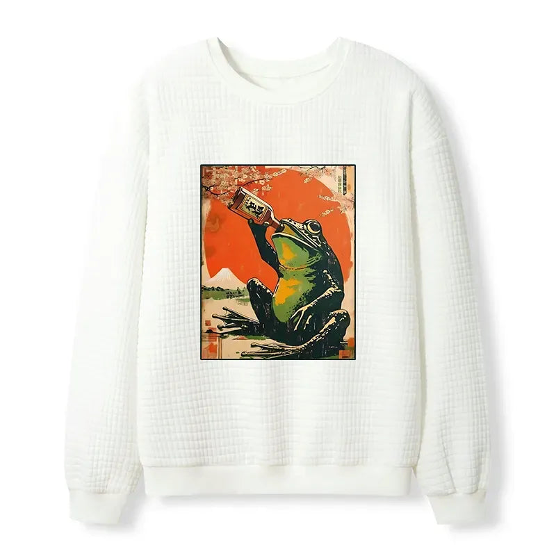 Kyoto-Lion Frog Drinking Beer Waffle Sweatshirt