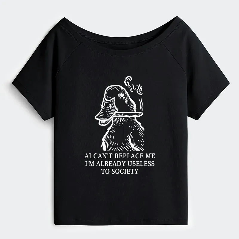 Funny Smoking Duck Off Shoulder T-Shirt