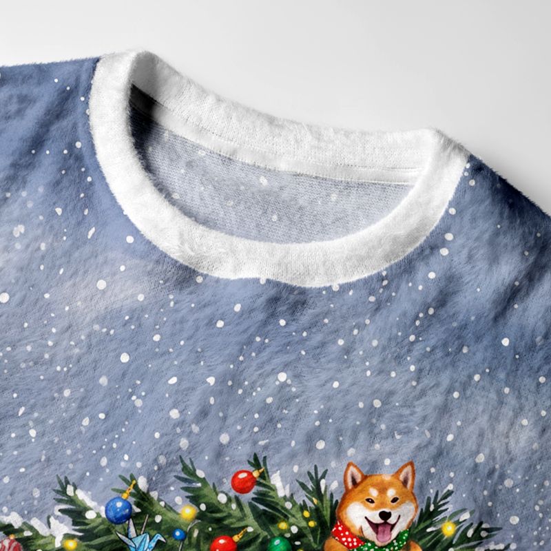 Kyoto-Lion Uncontrollable Dog Decoration Scene Fuzzy Christmas Ugly Sweatshirt