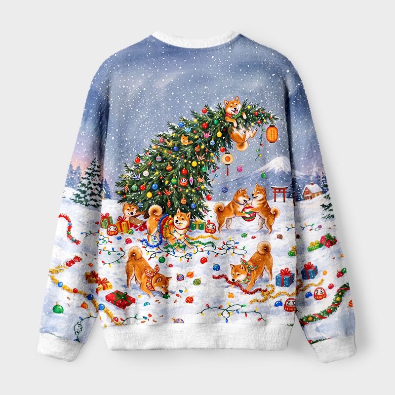 Kyoto-Lion Uncontrollable Dog Decoration Scene Fuzzy Christmas Ugly Sweatshirt