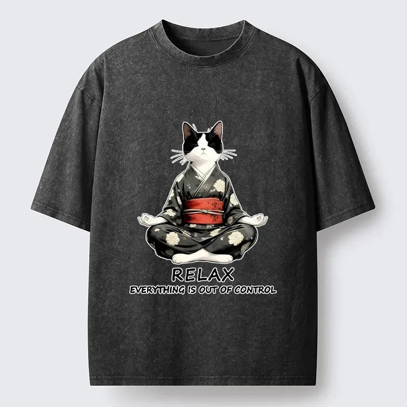Japanese vintage cat meditation t-shirt