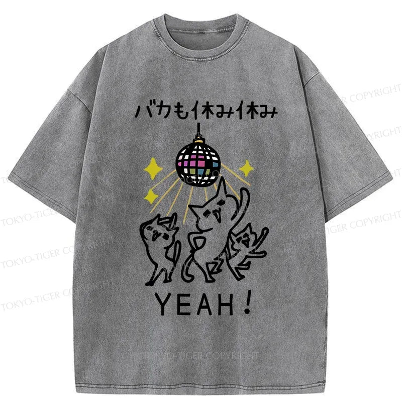 Kyoto-Lion Cats Dancing Funny Washed T-Shirt