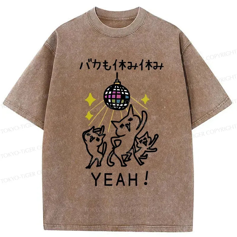 Kyoto-Lion Cats Dancing Funny Washed T-Shirt