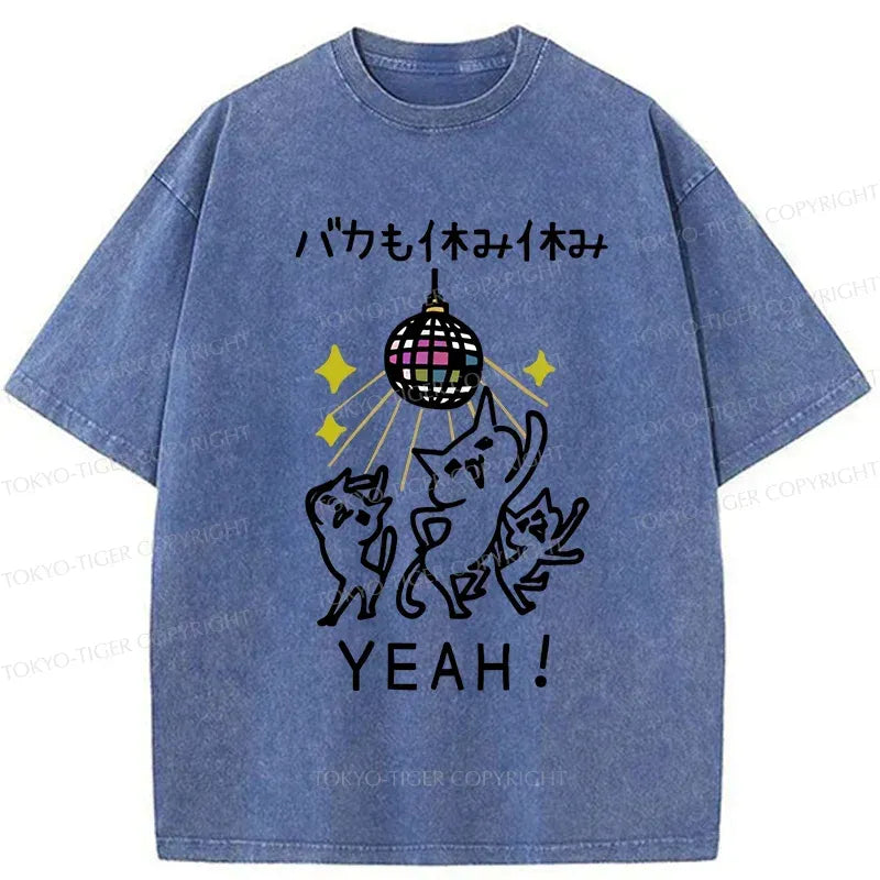 Kyoto-Lion Cats Dancing Funny Washed T-Shirt